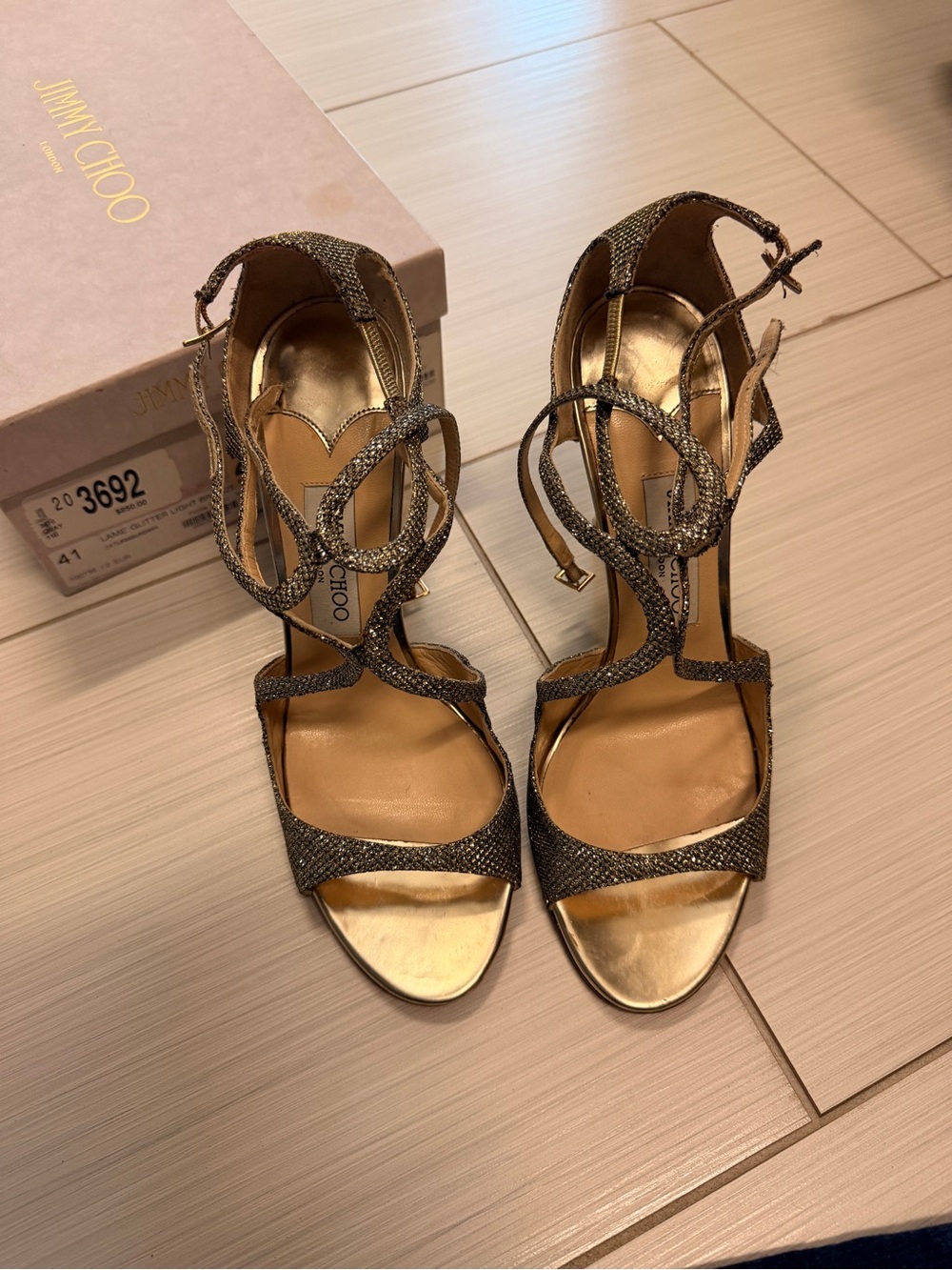 Jimmy Choo Metallic Gold Strappy High-Heel Sandals - Picture 2 of 5